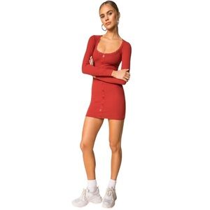Superdown Dress Amalia Long Sleeve Button Front Dress Rust Red Size XS Revolve